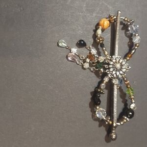 Elegant Beaded Lilla Rose Hair Clip with Silver Accents Large